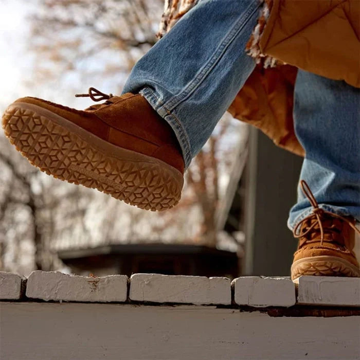 Minnetonka Tealey Shoes for women in brown suede with rugged MiniTREAD rubber sole and fleece lining for warmth and grip