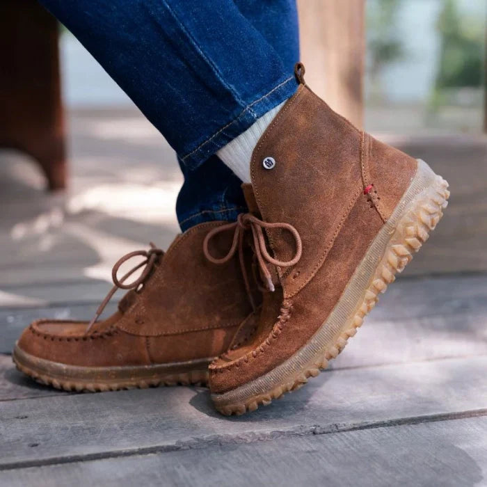 Pre Order Minnetonka Tealey Shoes in brown suede with durable rubber sole, perfect for urban and outdoor use.