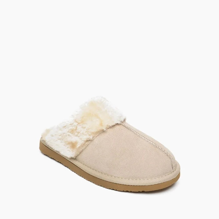 Minnetonka Chesney Cozy Suede Slippers with plush lining and durable EVA sole.