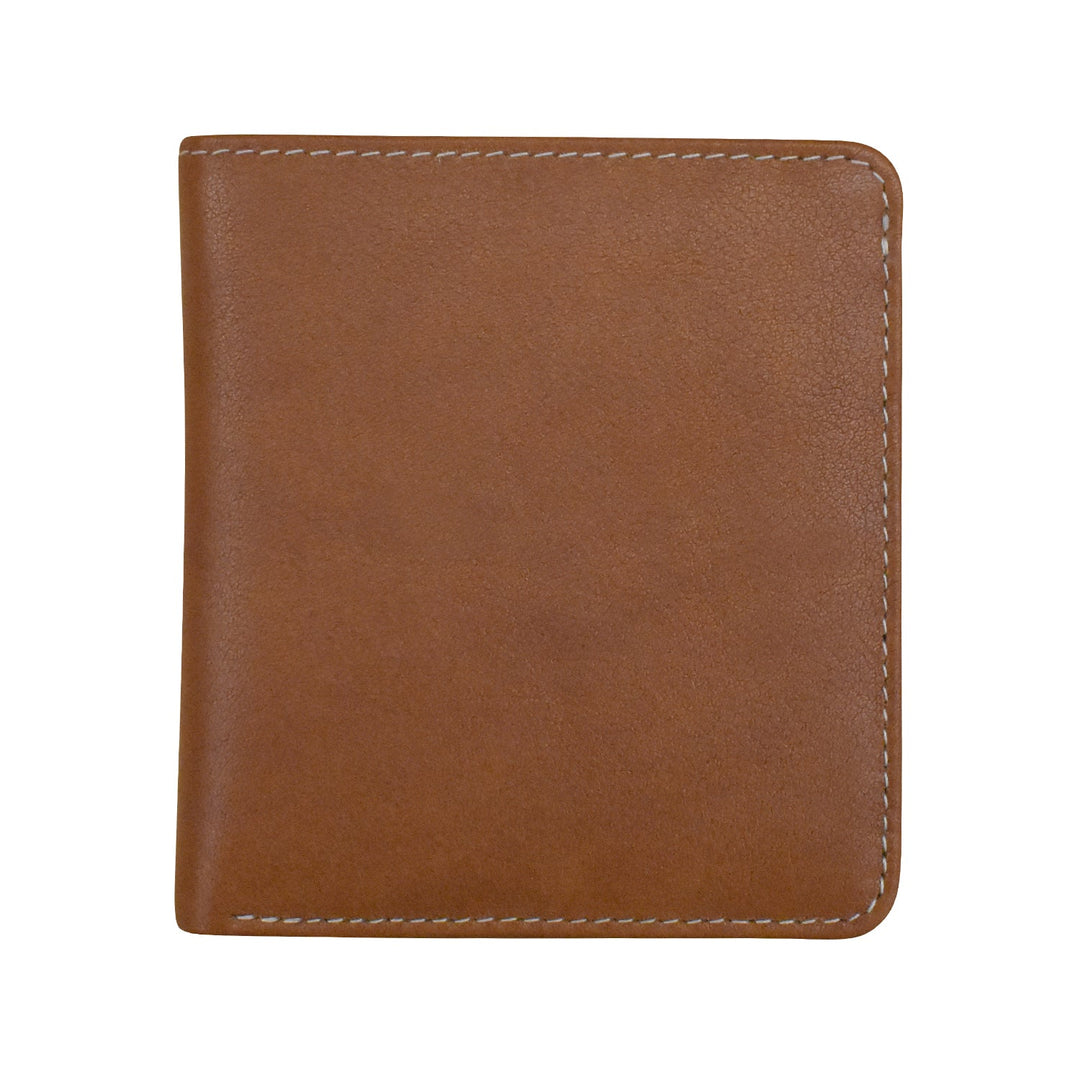 Two tone mini bifold wallet in premium leather with multiple card slots and compact design