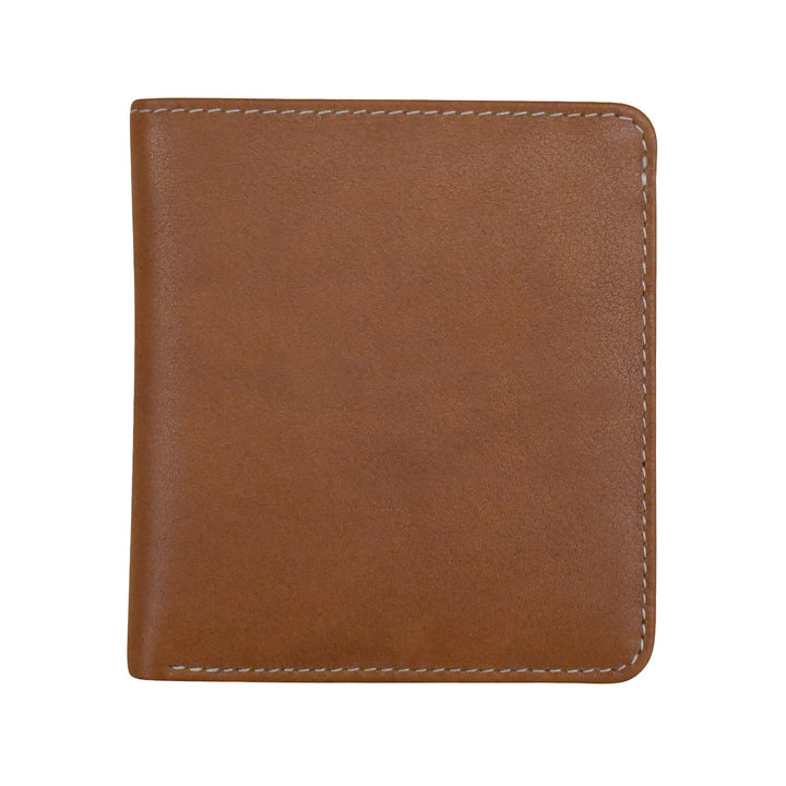 Two tone mini bifold wallet in premium leather with multiple card slots and compact design