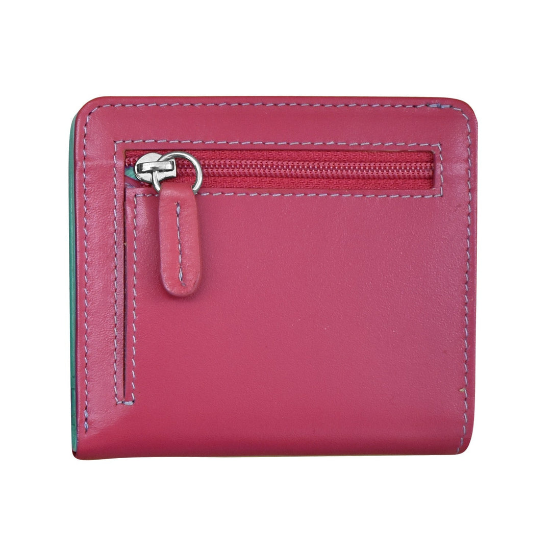 Two tone mini bifold wallet in premium leather with multiple card slots and compact design