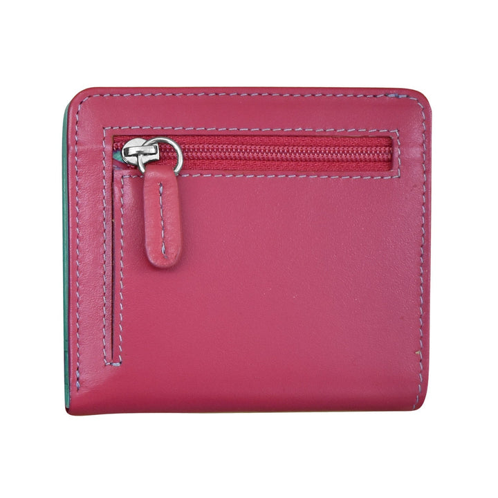 Two tone mini bifold wallet in premium leather with multiple card slots and compact design