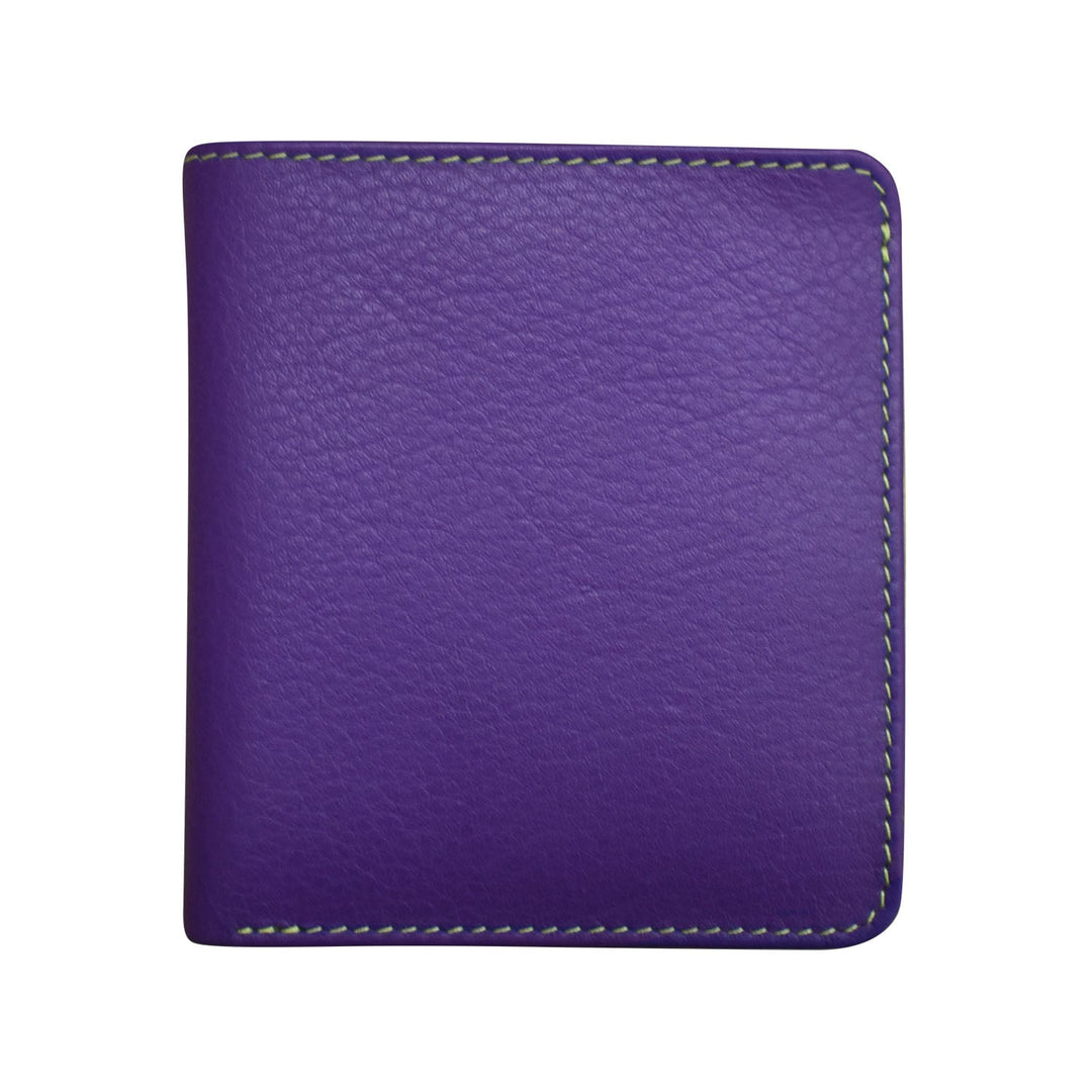 Two tone mini bifold wallet in premium leather with multiple card slots and secure cash compartment