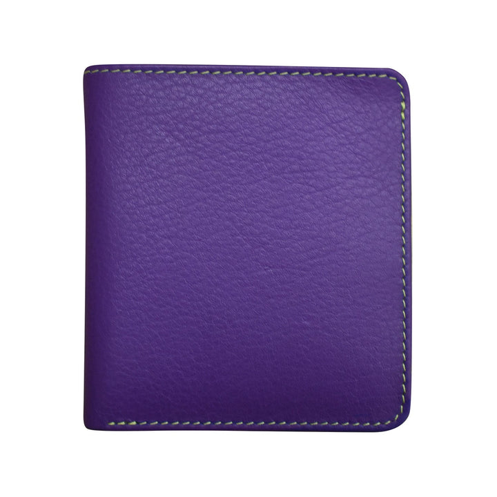 Two tone mini bifold wallet in premium leather with multiple card slots and secure cash compartment