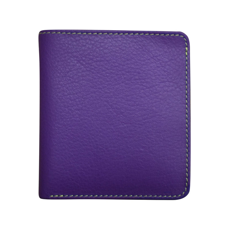 Two tone mini bifold wallet in premium leather with multiple card slots and secure cash compartment