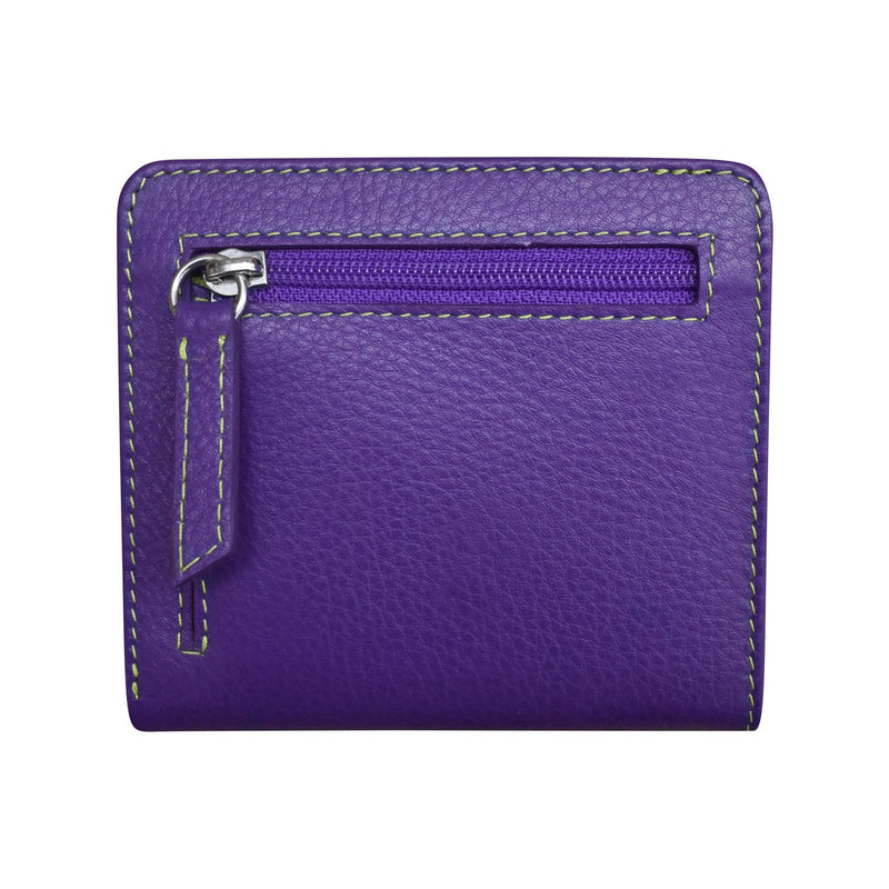 Two tone mini bifold wallet in premium leather with multiple card slots and secure cash compartment