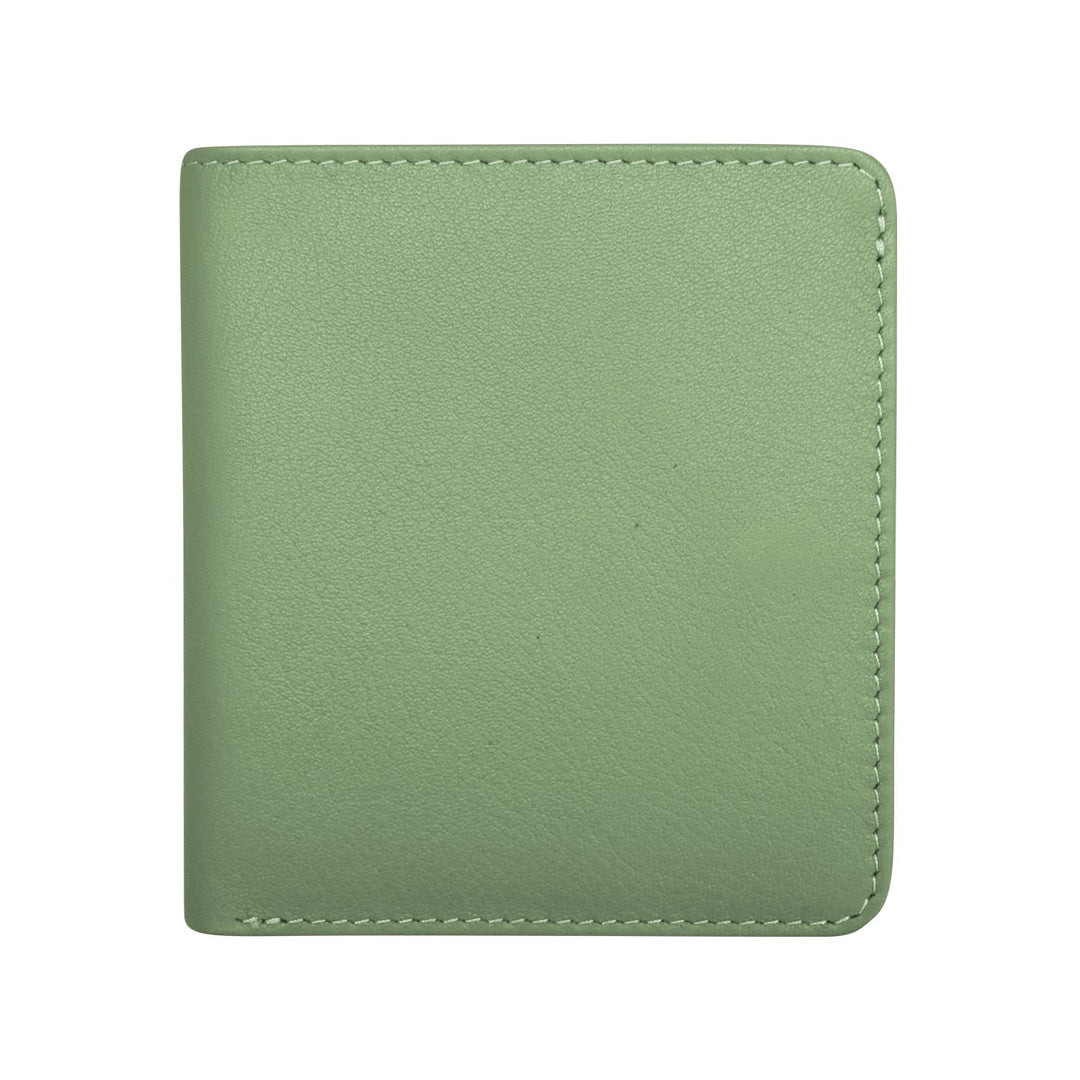 Two tone mini bifold wallet in premium leather with multiple card slots and compact design