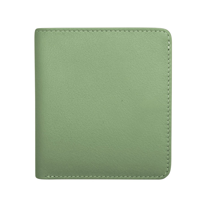 Two tone mini bifold wallet in premium leather with multiple card slots and compact design