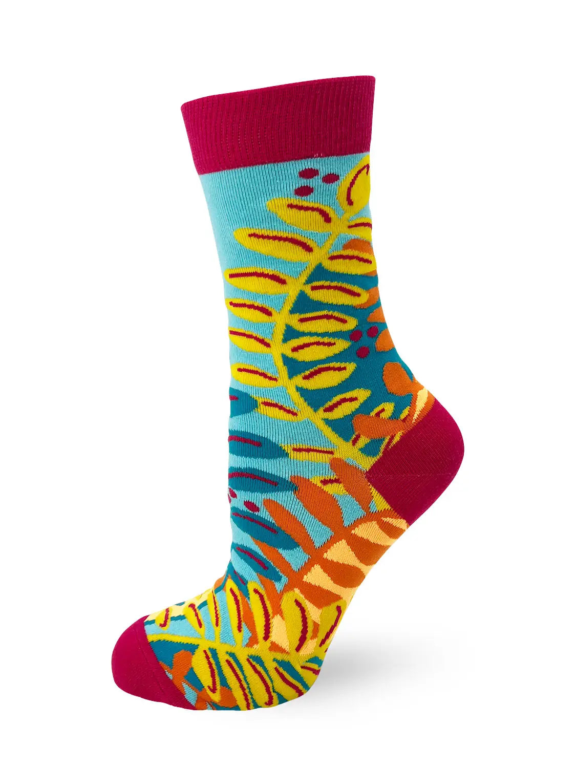Colorful women's crew sock with floral design and "Grow Your Own Way" inspirational theme