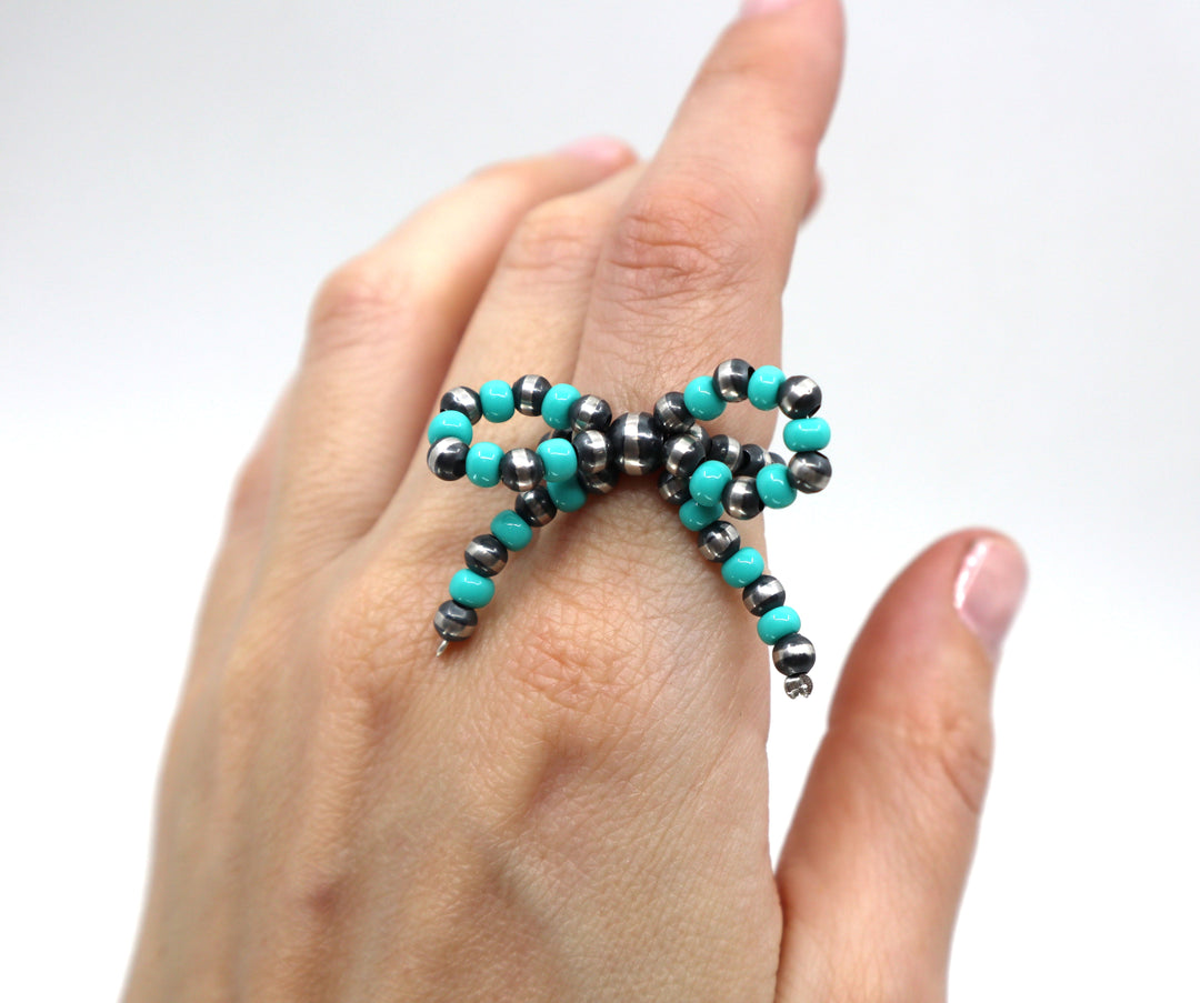 Beaded Bow Ring Turquoise 