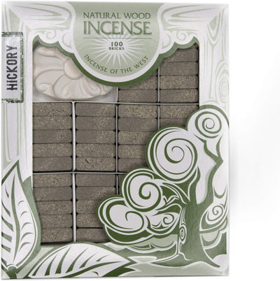 Natural wood incense bricks with various aromatic scents and free holder, 100 pack.