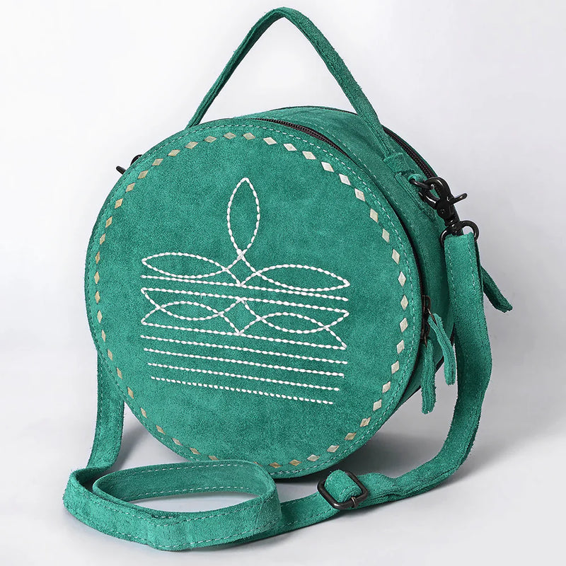 American Darling Canteen Bag ADBG1549B in genuine suede leather with adjustable strap and antique metal fittings.