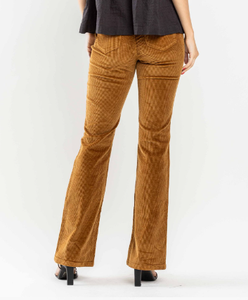 Judy Blue Jeans mid rise overdyed tan corduroy bootcut pants back view