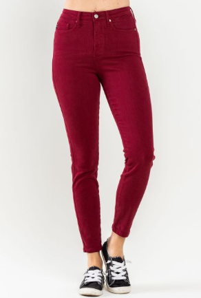 Judy Blue Jeans 88760 high waist crimson skinny jeans with tummy control and 29-inch inseam