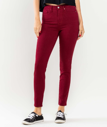 Judy Blue Jeans high waist tummy control crimson skinny jeans with 11" rise and 29" inseam