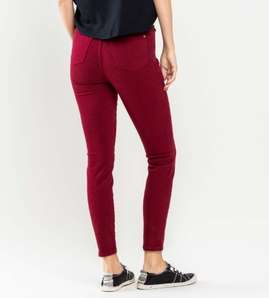 Judy Blue Jeans 88760 high waist crimson garment dyed skinny jeans with tummy control and 29-inch inseam