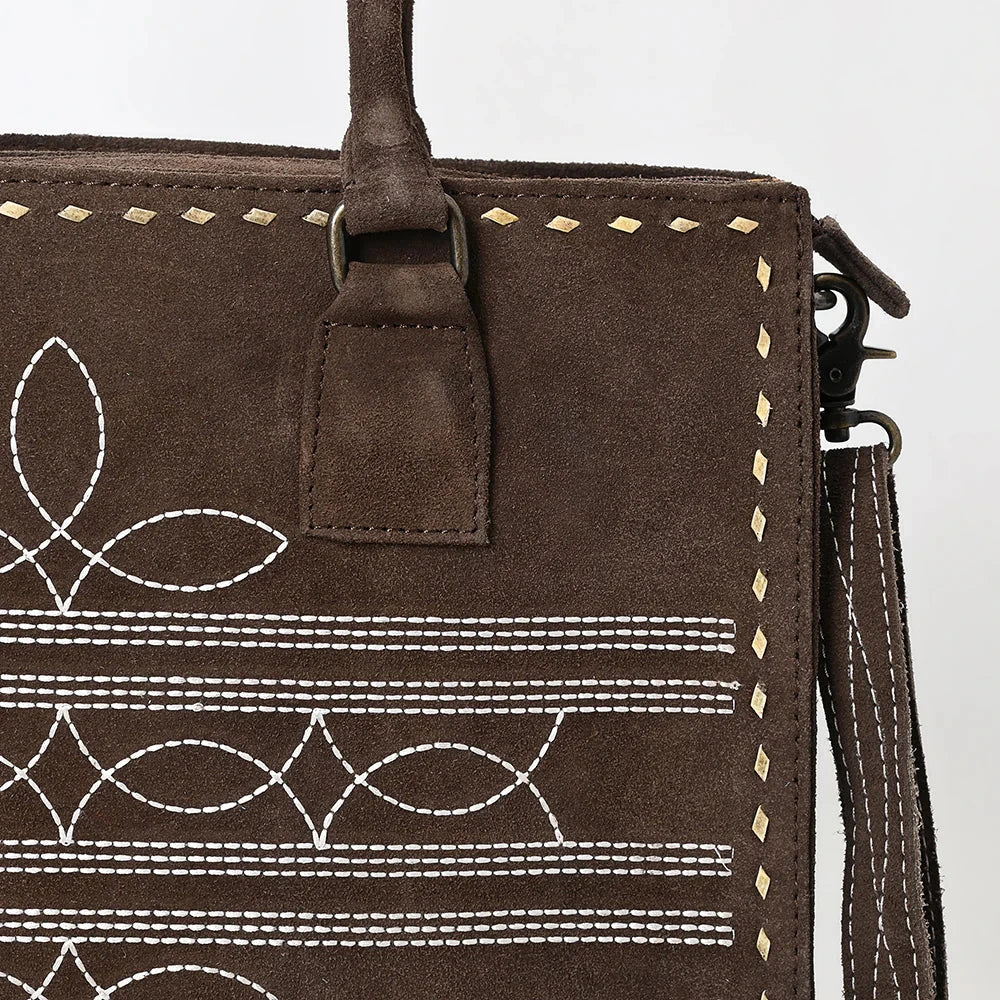 American Darling Tote ADBG1553D, genuine suede leather, adjustable strap, antique metal fittings.