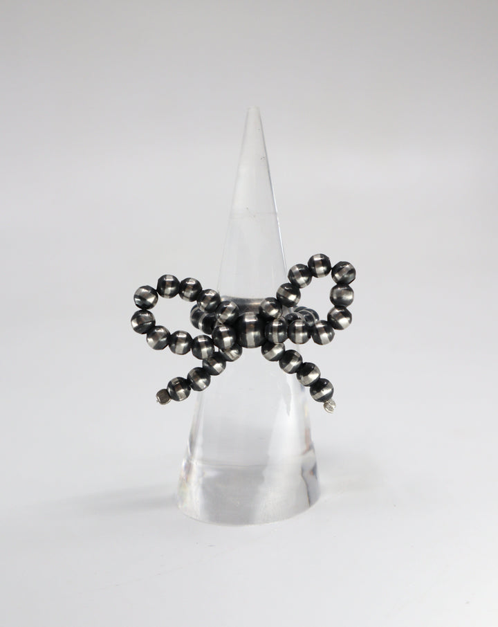 Beaded Bow Ring Black 