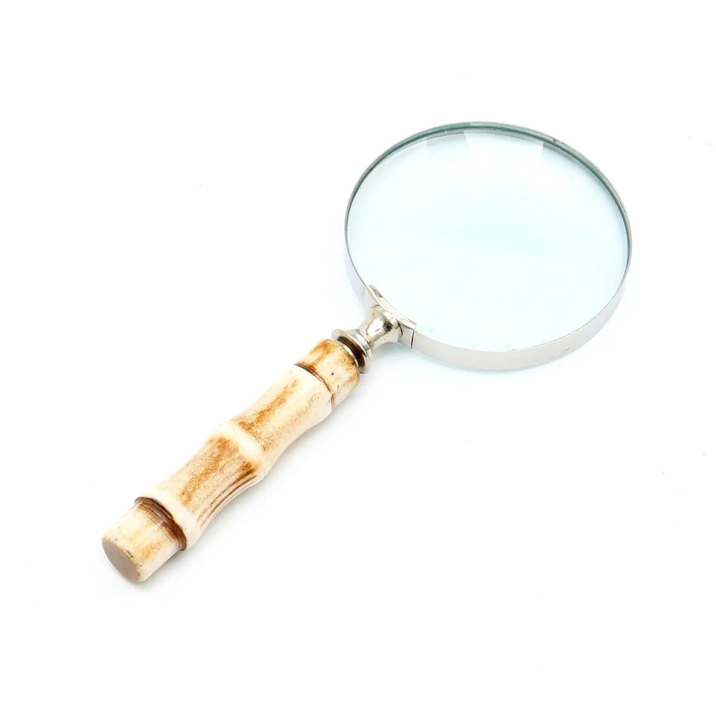 Gift-ready decorative magnifying glass with smooth resin handle and sleek silver electroplated finish in elegant packaging