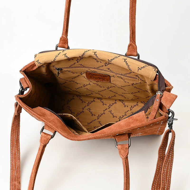 American Darling Tote ADBG1553C with genuine suede leather and adjustable strap.