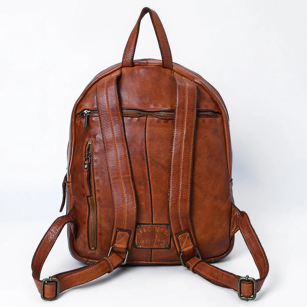 Spaghetti Western Backpack SWC416CG in premium full-grain leather with adjustable straps and antique finish metal fittings.