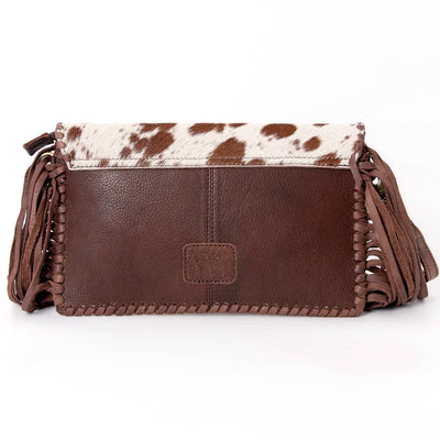 American Darling small crossbody messenger bag with cowhide leather, fringes, and adjustable strap.