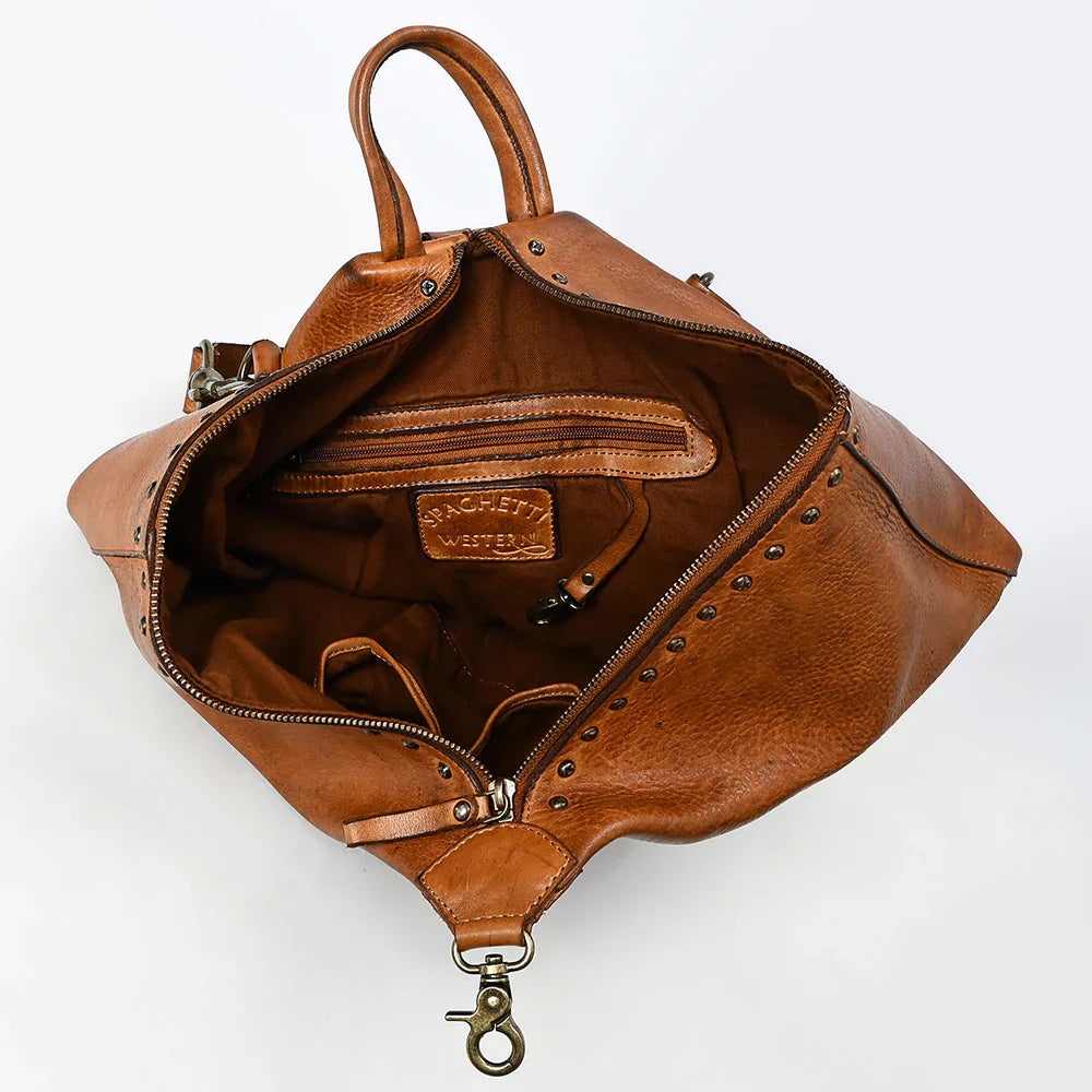 Spaghetti Western Backpack SWC194TAN in premium full grain leather with adjustable strap and YKK zippers.