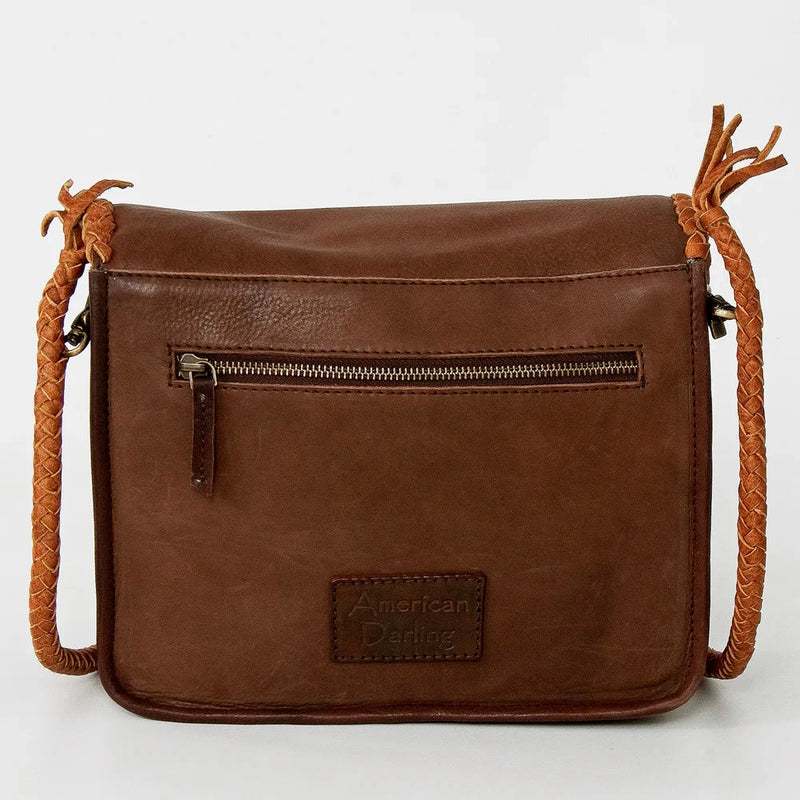 American Darling Small Crossbody Messenger Bag with Genuine Full Grain Leather and Turquoise Stone.