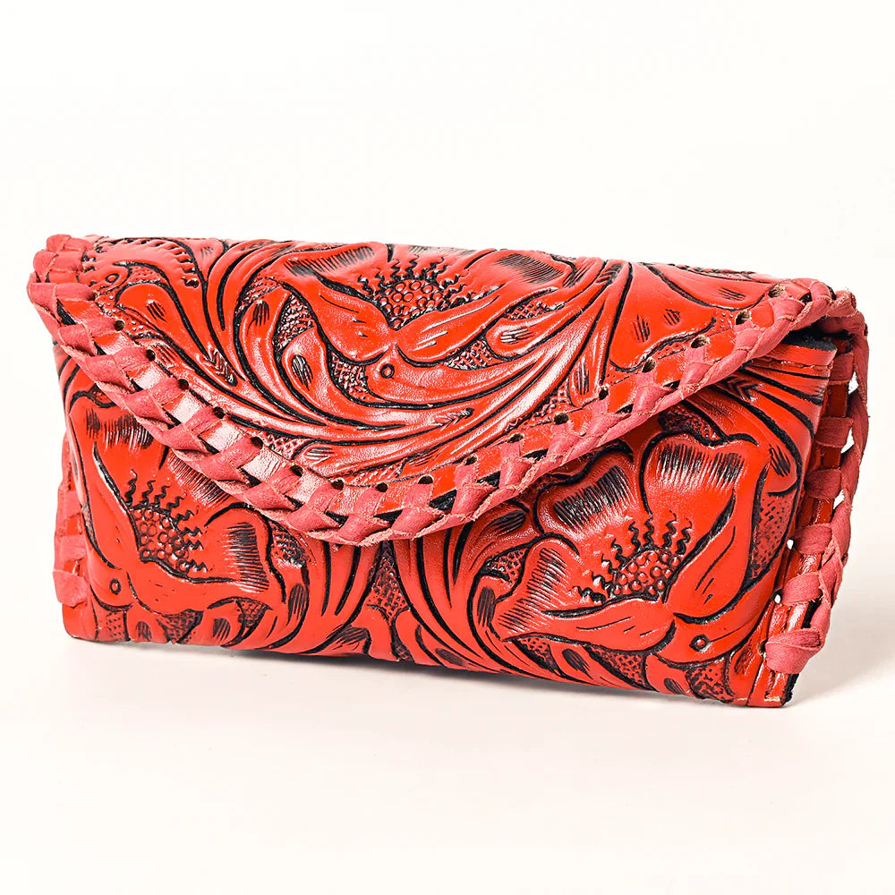 American Darling Sunglasses Case ADBG1203C in hand-tooled vegetable tanned leather with antique finish.