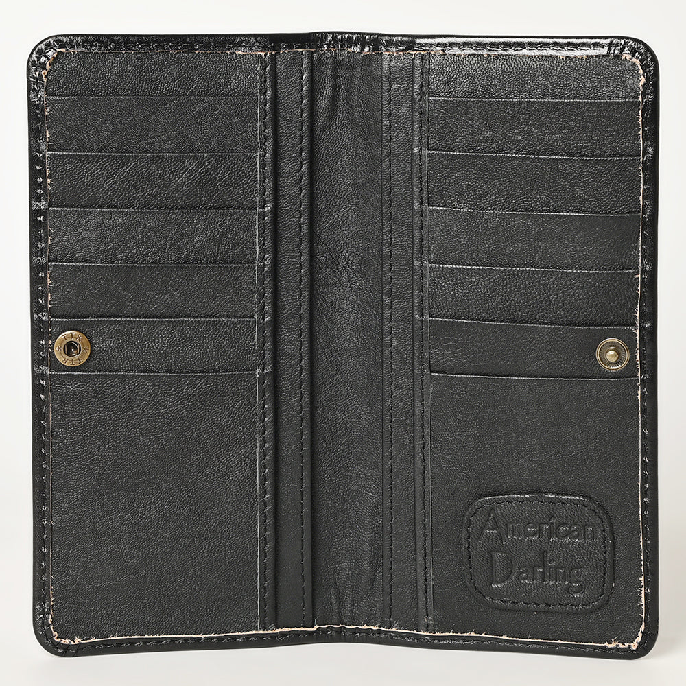 American Darling Wallet ADBG1269A black genuine leather with multiple card slots and snap closure interior
