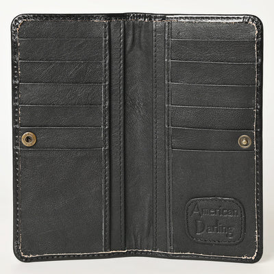 American Darling Wallet ADBG1269A black genuine leather with multiple card slots and snap closure interior