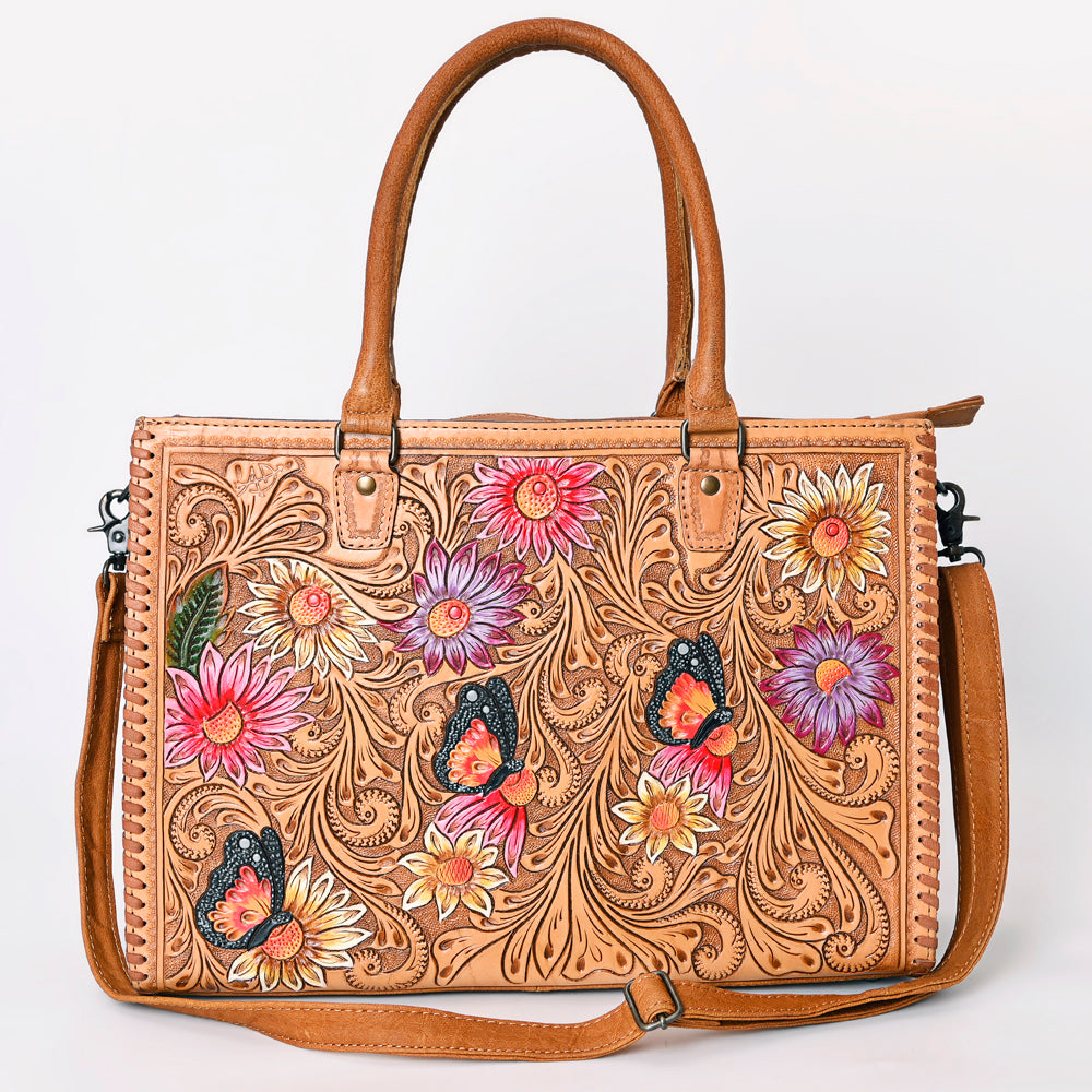 American Darling Briefcase ADBG235G with floral design and leather handles.