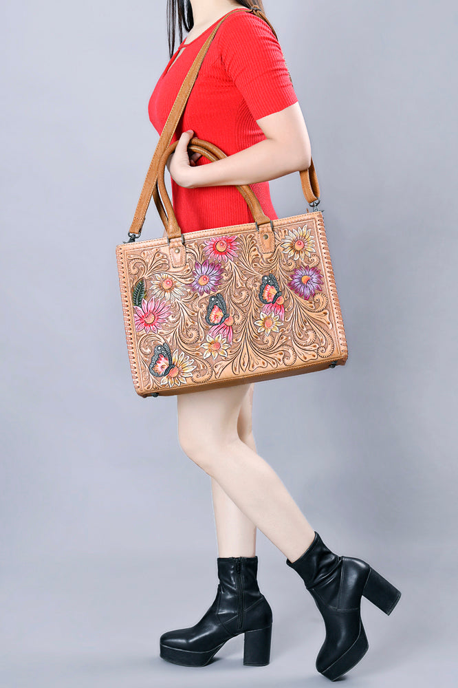 American Darling Briefcase ADBG235G with floral design, handmade in small batches for unique style.