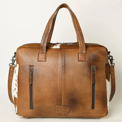 American Darling Briefcase ADBG264 brown leather bag with cowhide sides and dual zipper pockets
