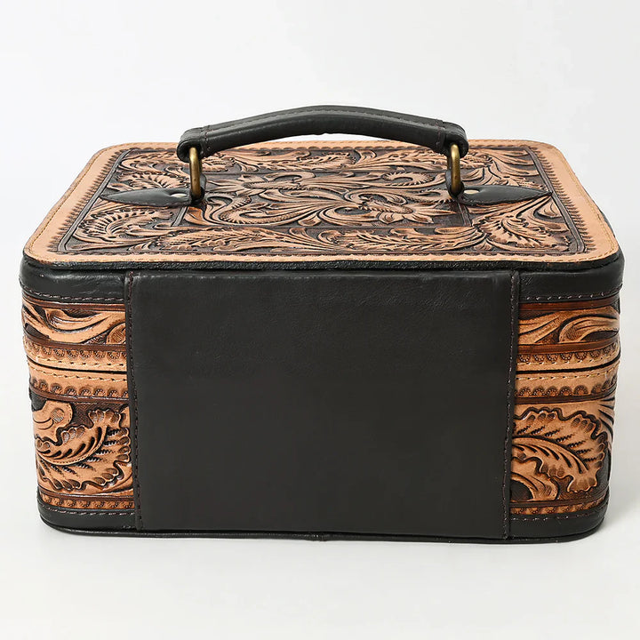 American Darling Jewelry Case handcrafted full grain cowhide leather with intricate tooled designs and durable YKK zipper closure