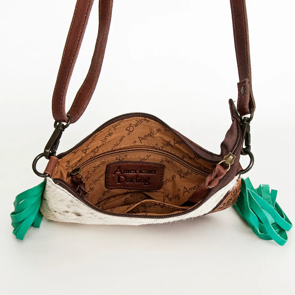 American Darling Large crossbody ADBGZ191BRW with brown leather strap and patterned interior lining