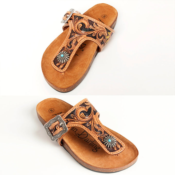 Handmade American Darling Shoes ADFTE105 with embossed leather design and decorative buckle.
