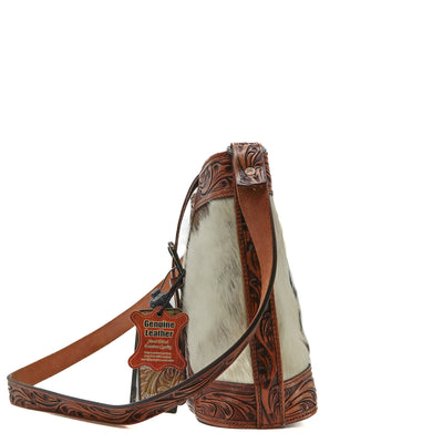 American Darling Crossbody Bag ADBGZ451 hand-tooled vegetable tanned cowhide leather with hair-onhide and adjustable strap