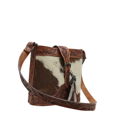 American Darling Tote Handbag ADBGZ451 with hand-tooled leather and cowhide hair-on design crossbody bag