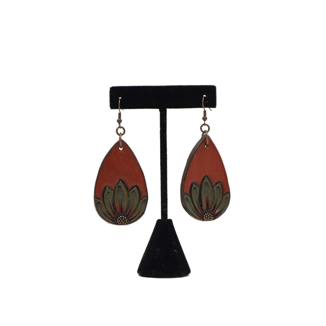 Handmade carved leather dangle earrings PSTPE52