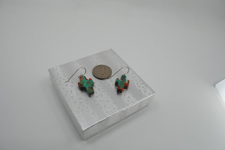 Large DuWayne Turpin Navajo Zuni Kingman Turquoise Drop Cactus Earrings PSTPE27B