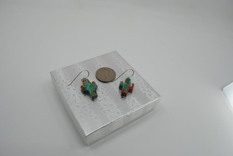 Large DuWayne Turpin Navajo Zuni Kingman Turquoise Drop Cactus Earrings PSTPE27B