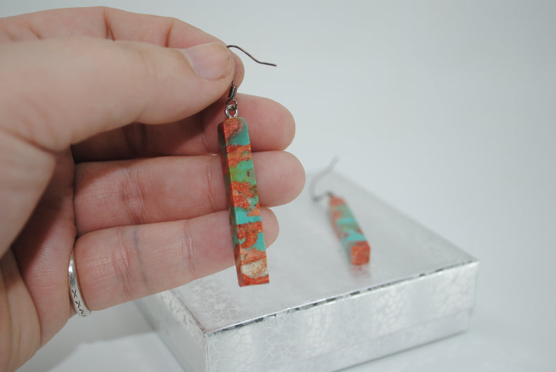 Large DuWayne Turpin Navajo Zuni Kingman Turquoise Drop Bar Earrings PSTPE27A