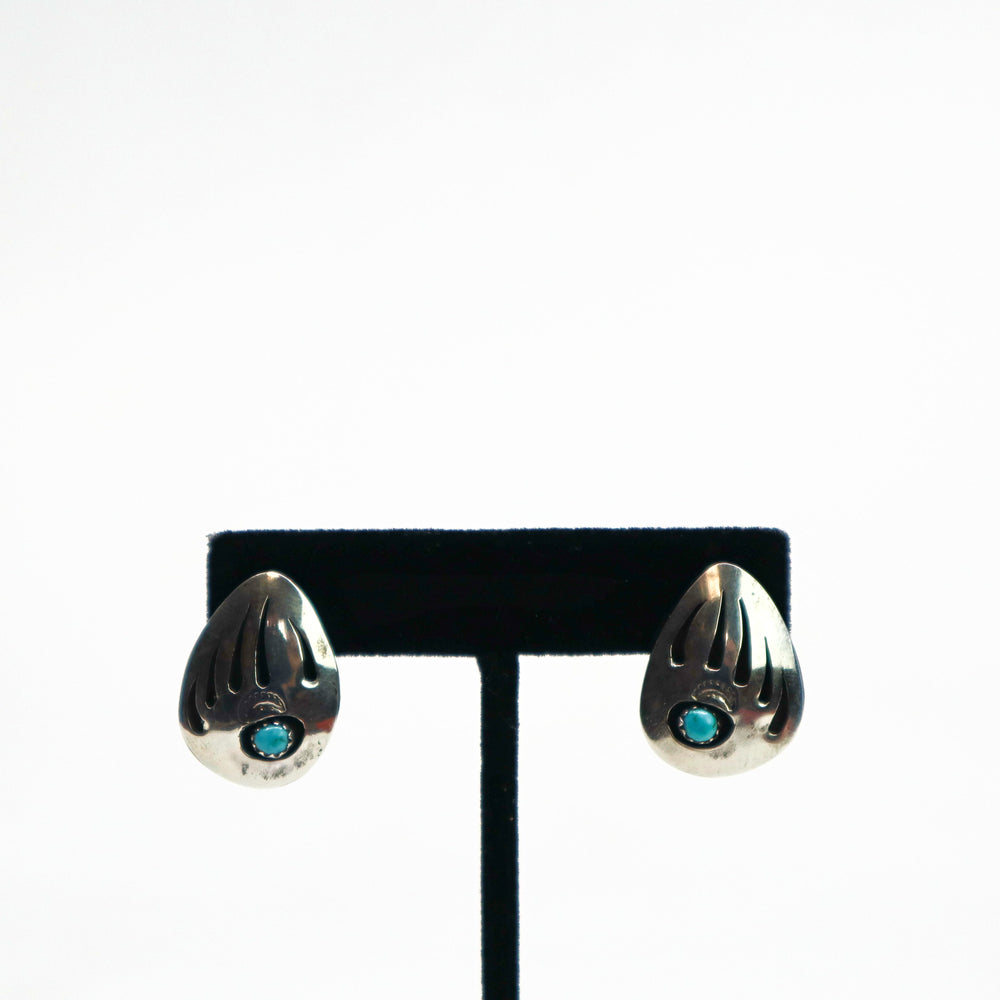 Handmade sterling silver turquoise bear claw concho stud earrings PSTPE36