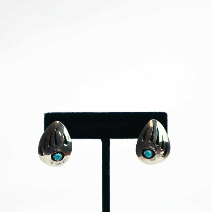 Handmade sterling silver turquoise bear claw concho stud earrings PSTPE36