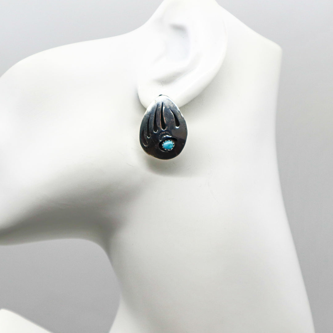 Handmade sterling silver turquoise bear claw concho stud earrings PSTPE36