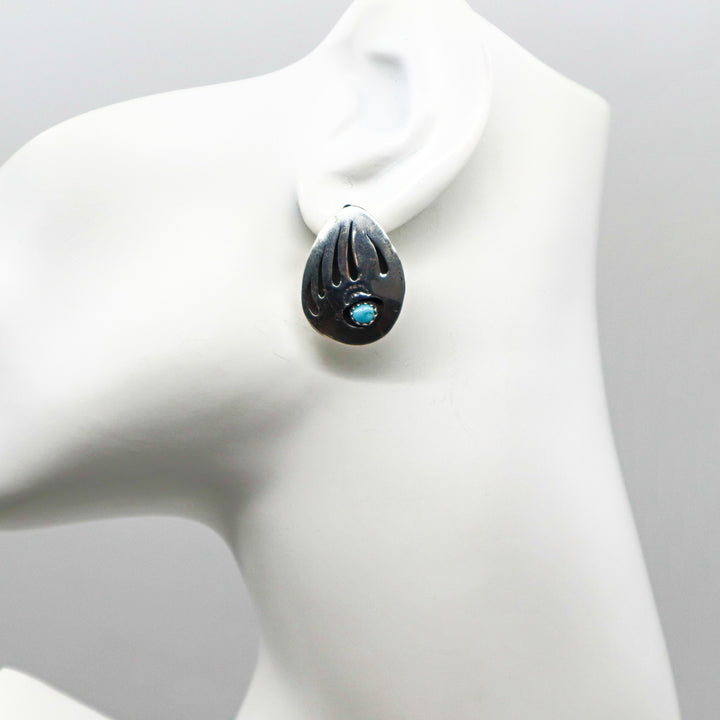 Handmade sterling silver turquoise bear claw concho stud earrings PSTPE36