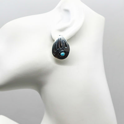 Handmade sterling silver turquoise bear claw concho stud earrings PSTPE36
