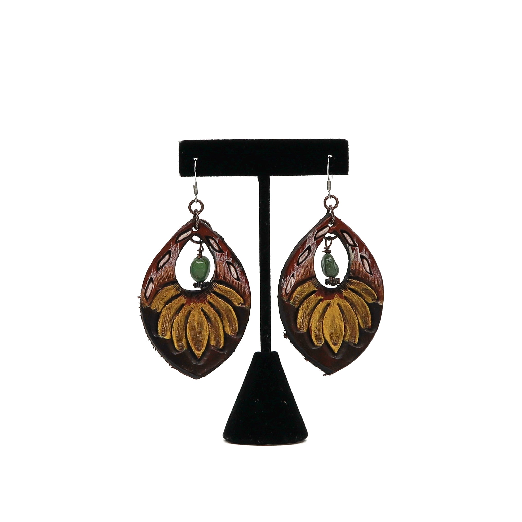 Handmade carved leather dangle earrings PSTPE55